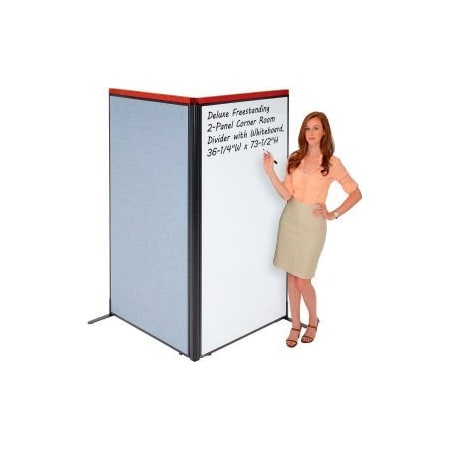 Global Equipment Interion    Deluxe Freestanding 2-Panel Corner Room Divider w/Whiteboard 36-1/4"W x 73-1/2"H Blue 695164BL